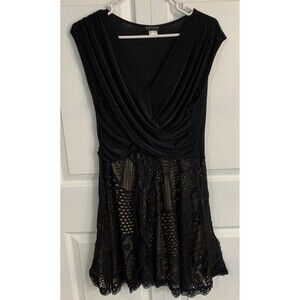 Venus Two Tone Dress Womens Large Black Beige Knit USA